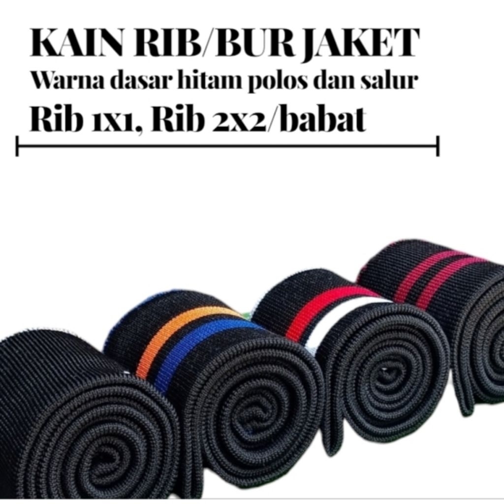 KAIN RIB/BUR jaket warna polos dan salur perlembar