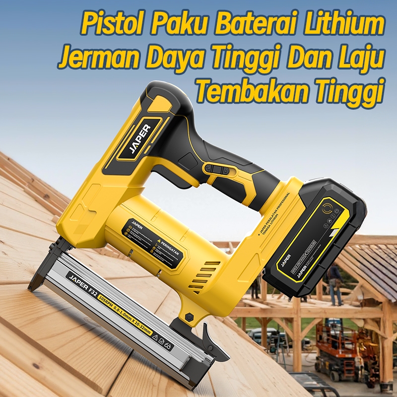 JAPER Mesin paku tembak Pneumatic Baterai Nailer Gun Tracker Air Nail Gun Nailer Alat Paku Tembak St