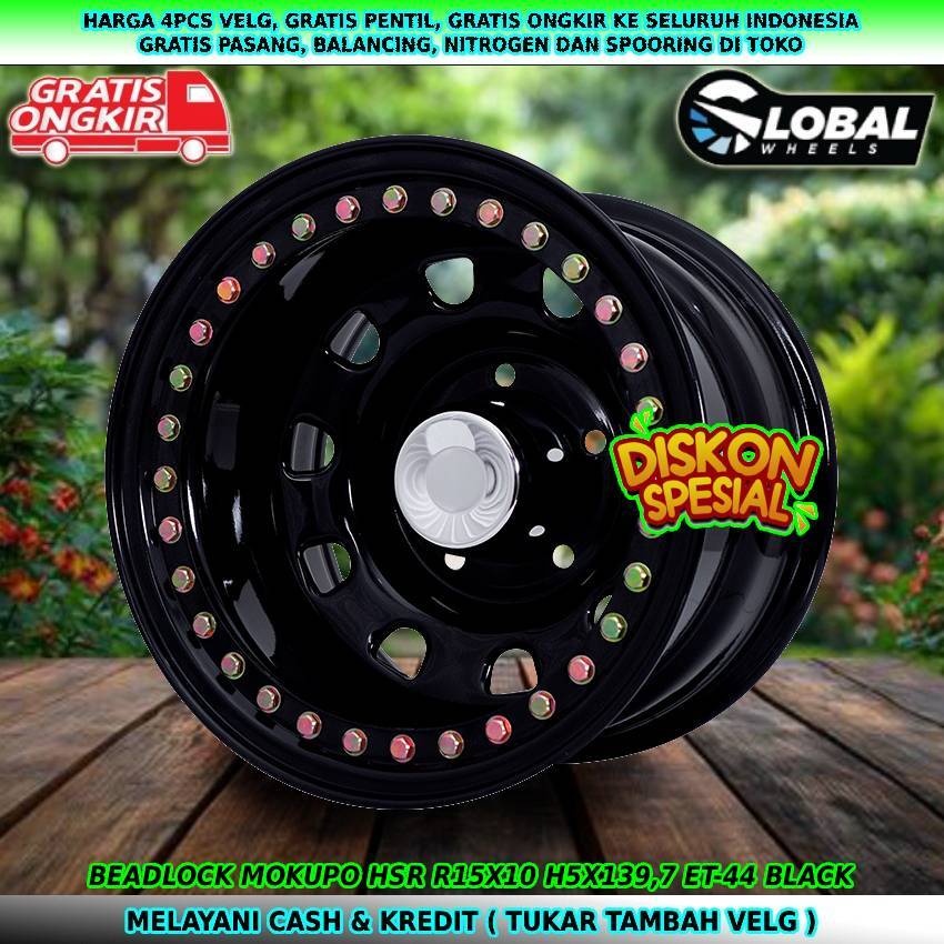 Velg hsr beadlock mokupo R15 lebar 10 untuk mobil Jimny| Feroza| Taft| dll velg hsr beadlock R15