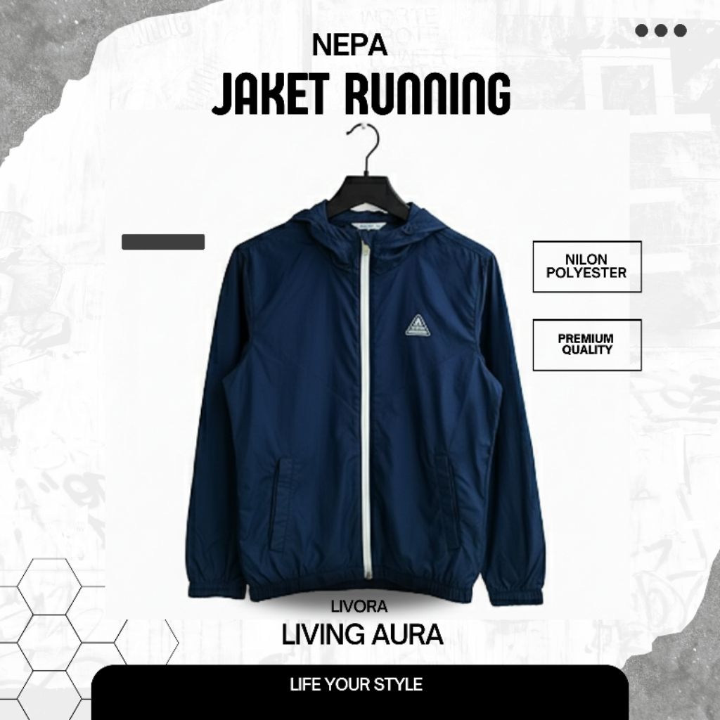 Jacket Running Nepa Original Warna Biru Nevy Like New