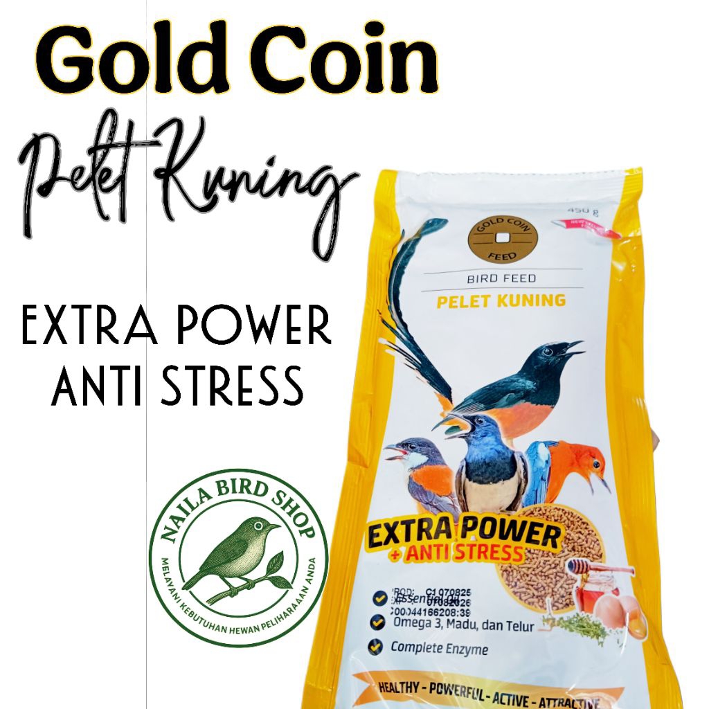 GOLD COIN MURAI KUNING ORIGINAL GOLD COIN PELET KUNING 450gr PAKAN BURUNG MURAI PREMIUM