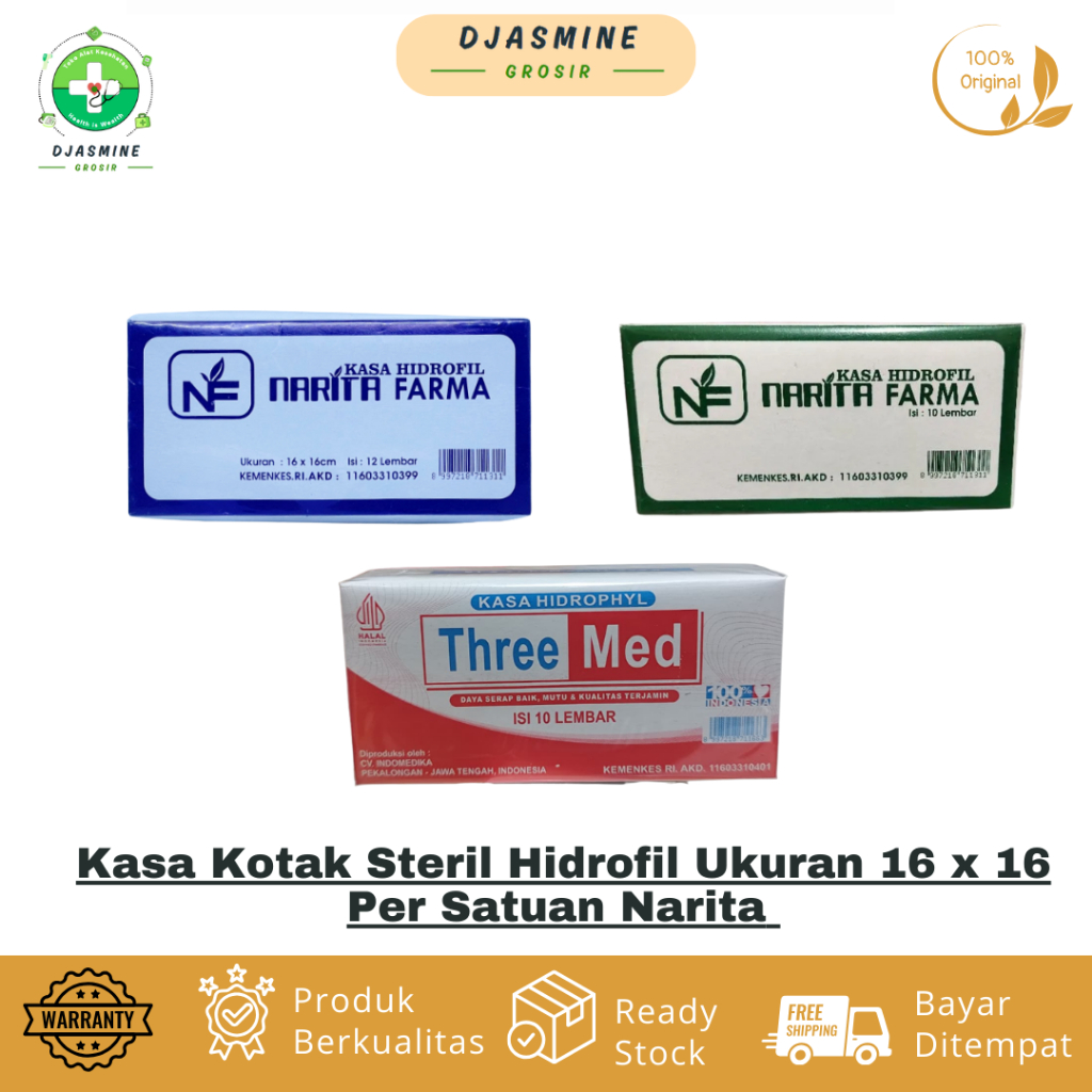 Kasa Kotak Steril Hidrofil Ukuran 16 x 16 Per Satuan Narita / Kasa Hidrofil Kasa Hidrofil Per Pcs