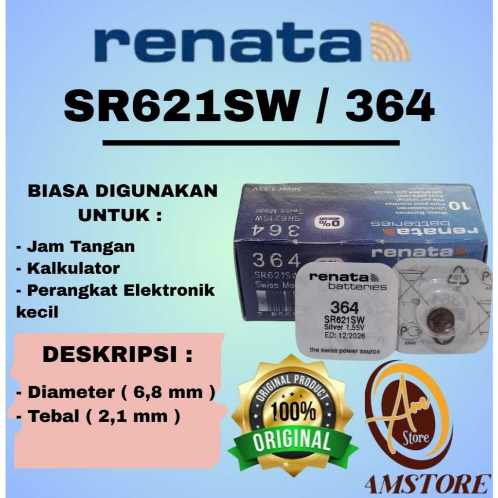 Baterai Renata SR621SW Original Made In Swiss Batre 364 Silver Oxide battery 1,55 V 0% Mercury