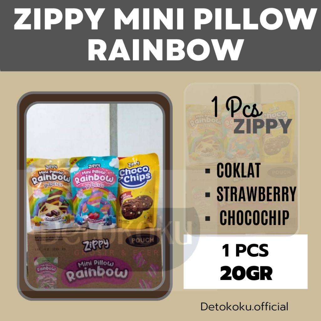 [SATUAN] ZIPPY MINI PILLOW RAINBOW/Biskuit Manis Chocochip Coklat Strawberry