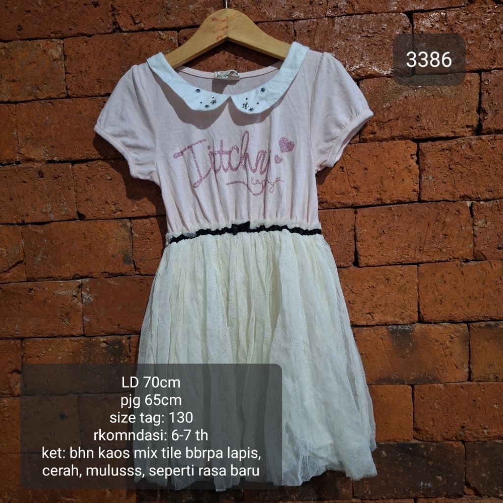 DRESS GAUN KUTUNG ANAK 6-7 TAHUN PINK BW MURAH (3386)