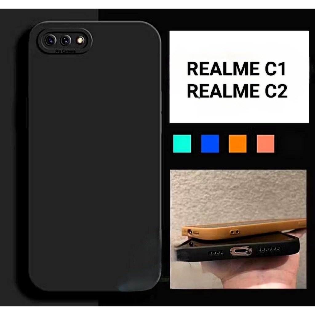 Softcase Casing Realme C1 C2 Silikon Macaron Pro Camera full Black
