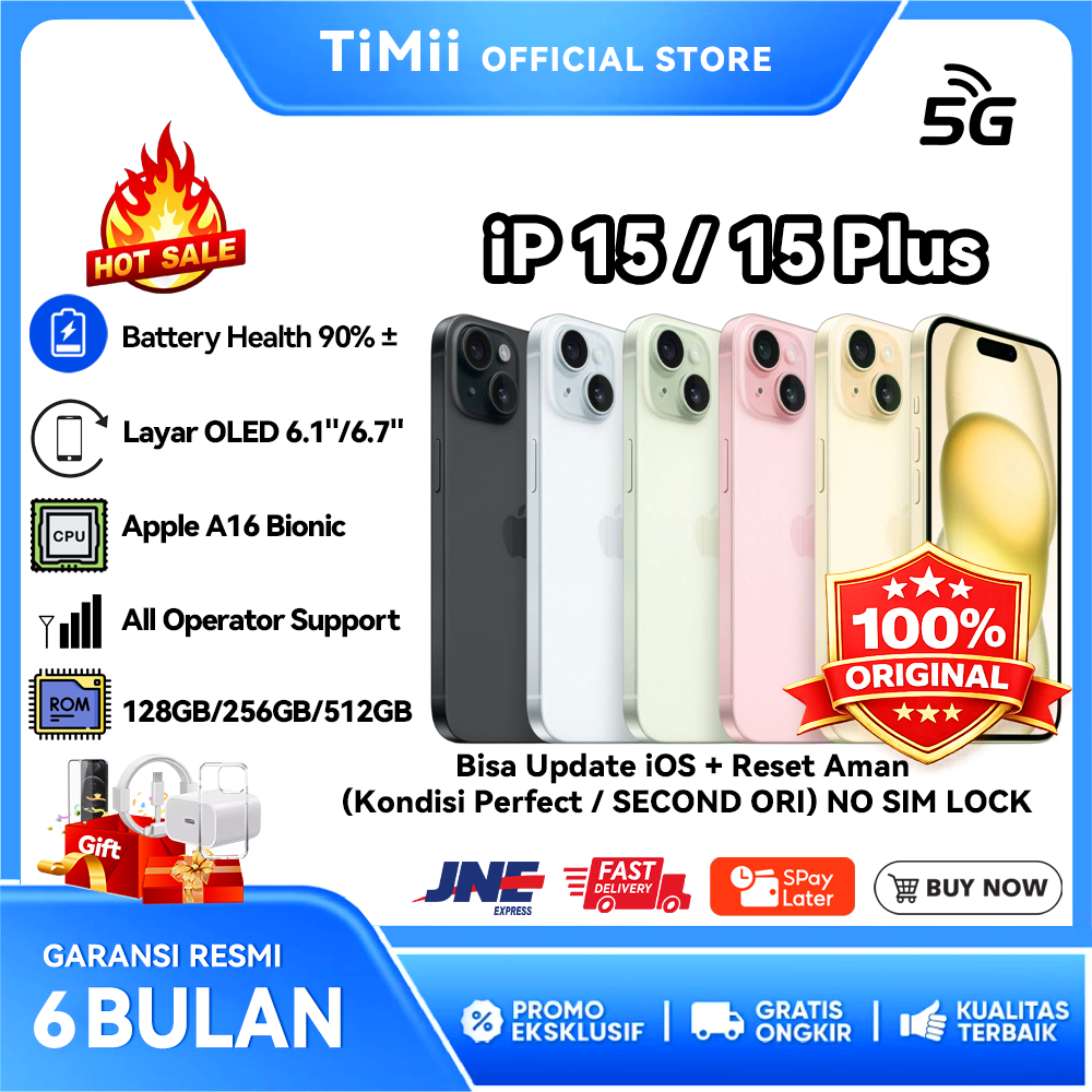 iPhone 15 / 15 Plus Second Inter Original 100%| 128GB 256GB 512GB | Like New Bekas | iCloud Clear | 