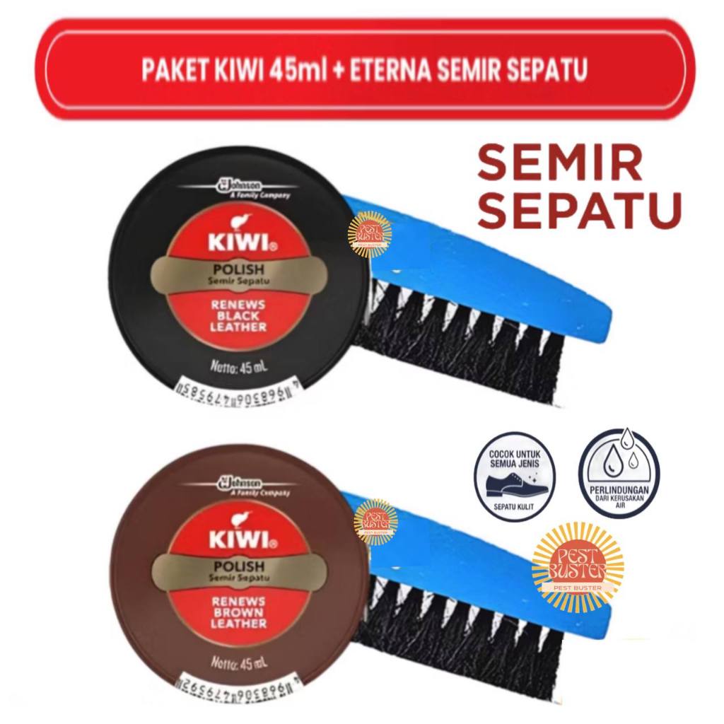 Semir Sepatu Kiwi Hitam 45ml Kiwi Polish Hitam Coklat + Sikat Semir Original