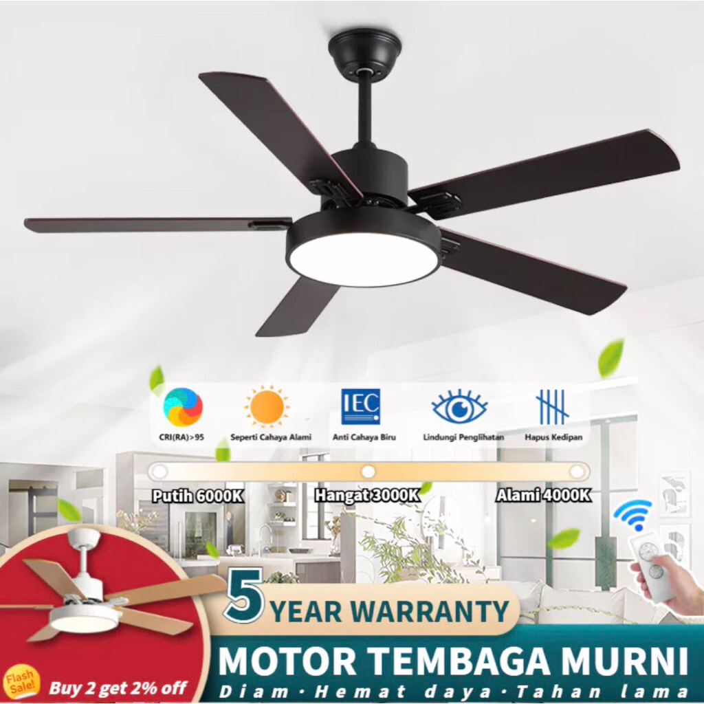 Lampu kipas angin ganting plafon 52 inch /kipas angin ruang tamu/ kipas angin lampu led / lampu gant