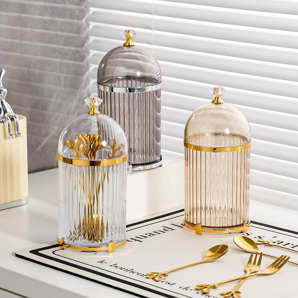 Tempat Sendok Garpu Dengan Tutup / Tempat Sendok Garpu Kue / Tempat Sendok Gold Transparant