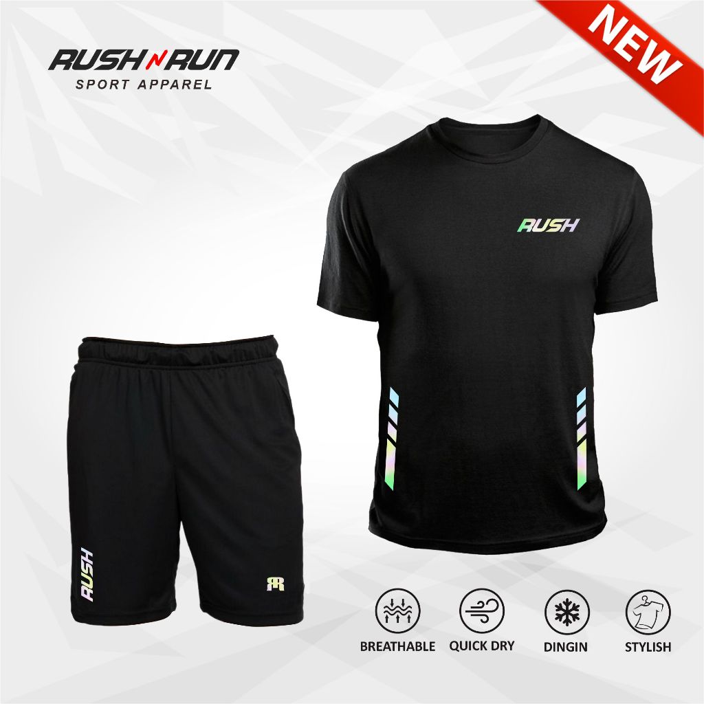 Setelan Olahraga Pria Baju Lari Running Kaos Jersey Gym Bahan Dry Fit Sport