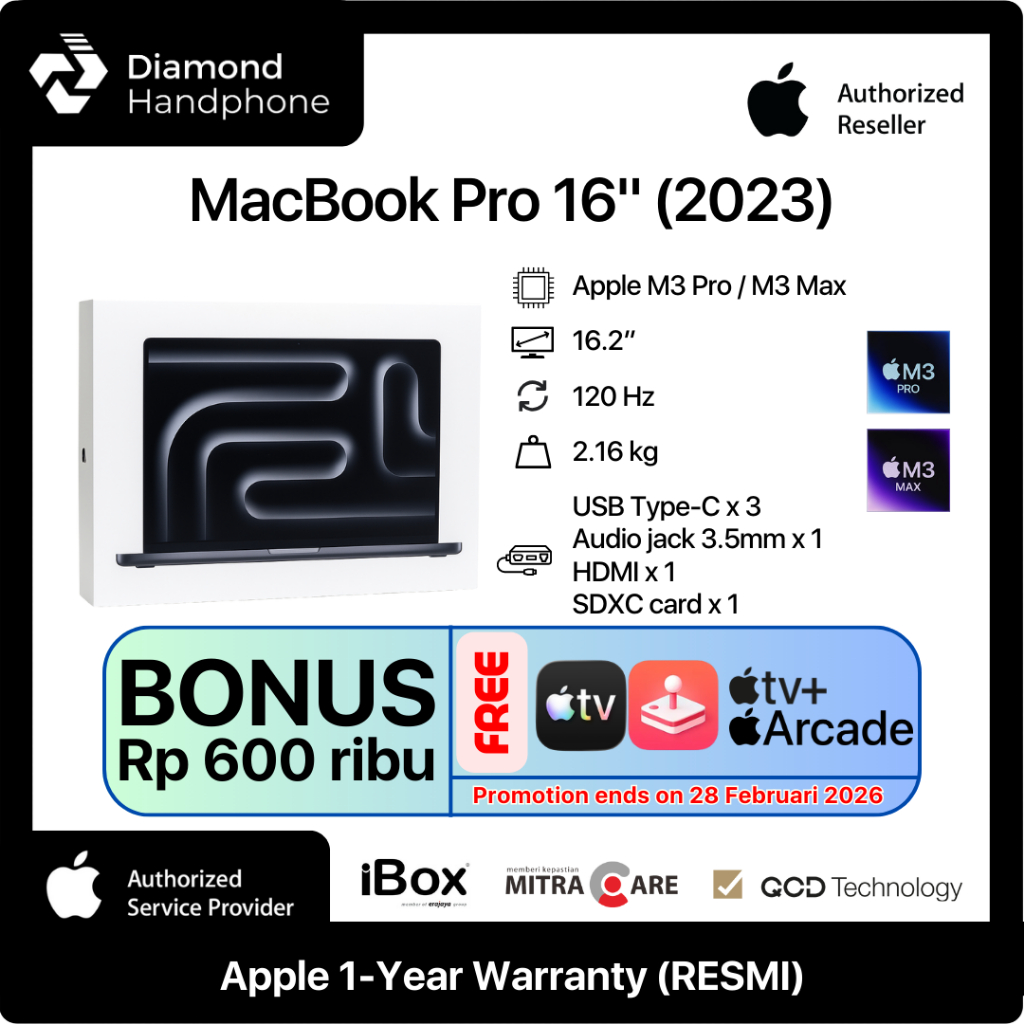 Apple MacBook Pro 16 inch 2023 M3 Pro / M3 Max 18GB 36GB 48GB / 512GB 1TB Space Black Silver Garansi