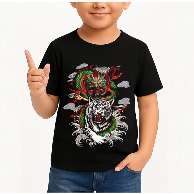 Kaos Atasan Anak Gambar Naga Macan Baju Anak Laki Laki Lengan Pendek Keren Terbaru Umur 1-10 Tahun