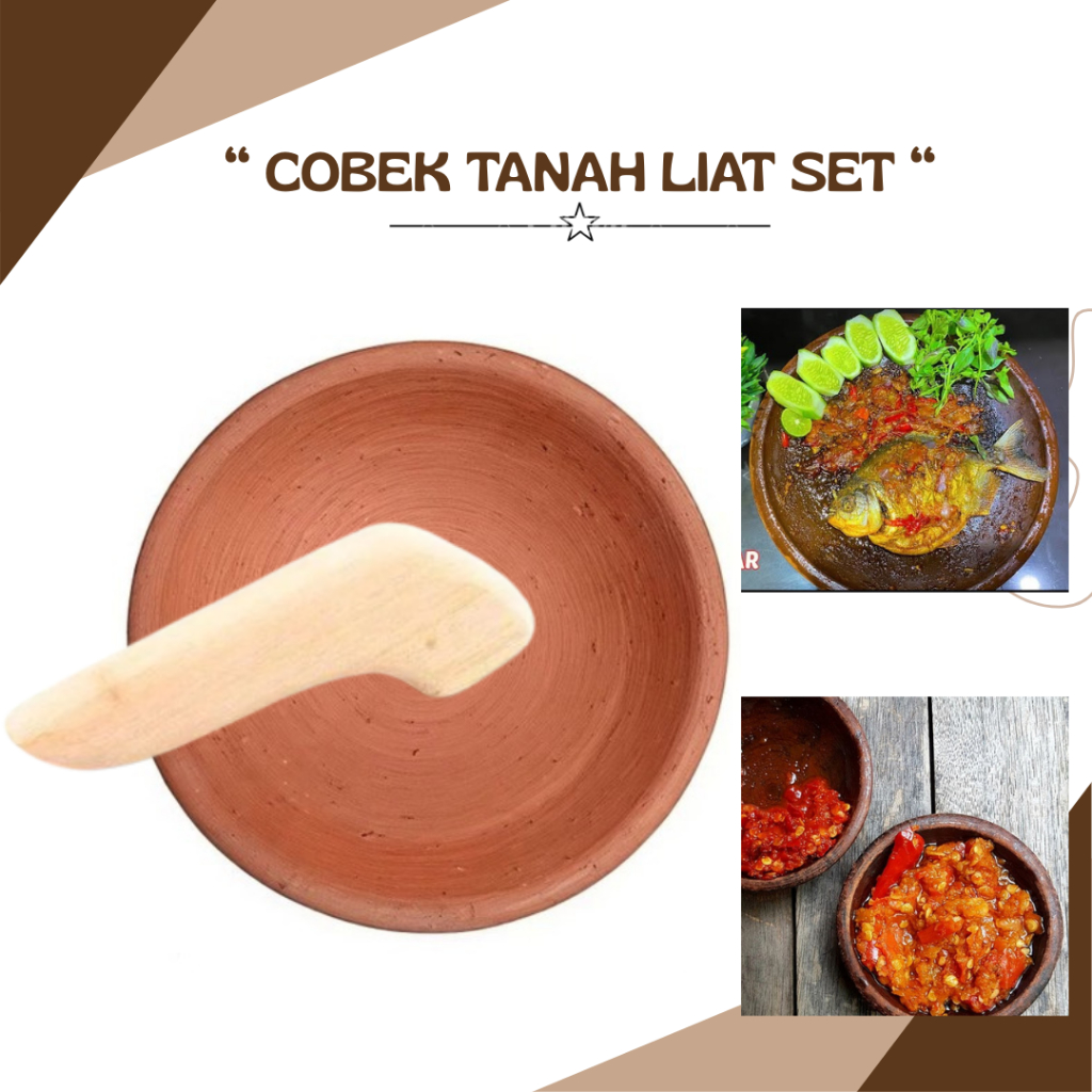 1Set Cobek Tanah Liat Coet Tanah Liat Set Ulekan Lumpang Tanah Liat Kecil Sedang Besar Jumbo