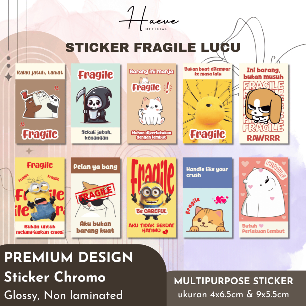 Sticker Fragile Aesthethic Lucu Cute Sticker Pecah Belah Stiker Fragile Kecil