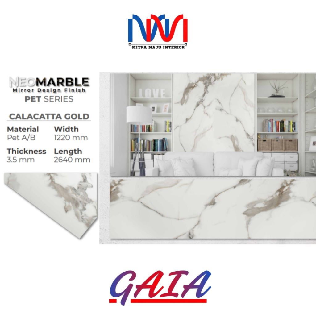 NeoMarble Calacatta Gold PVC Panel Papan Lembaran Motif Corak Marmer Interior Dinding