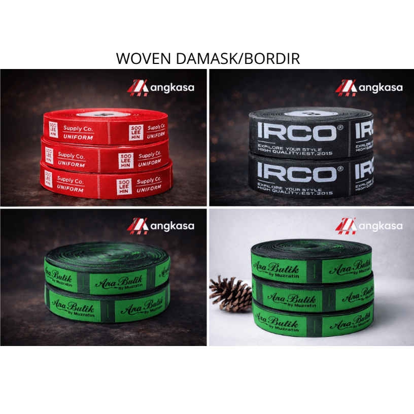 (100 lusin) Label Woven Bordir, Label Premium, Label Baju, Label Kaos, Gamis, Label Distro, label