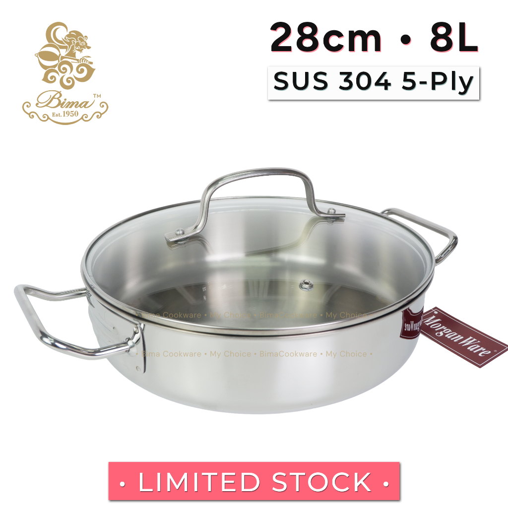 BIMA Panci Casserole Stainless SUS 304 5-Ply 28cm 8L +Tutup Kaca - Panci Besar Tebal Premium Bisa In