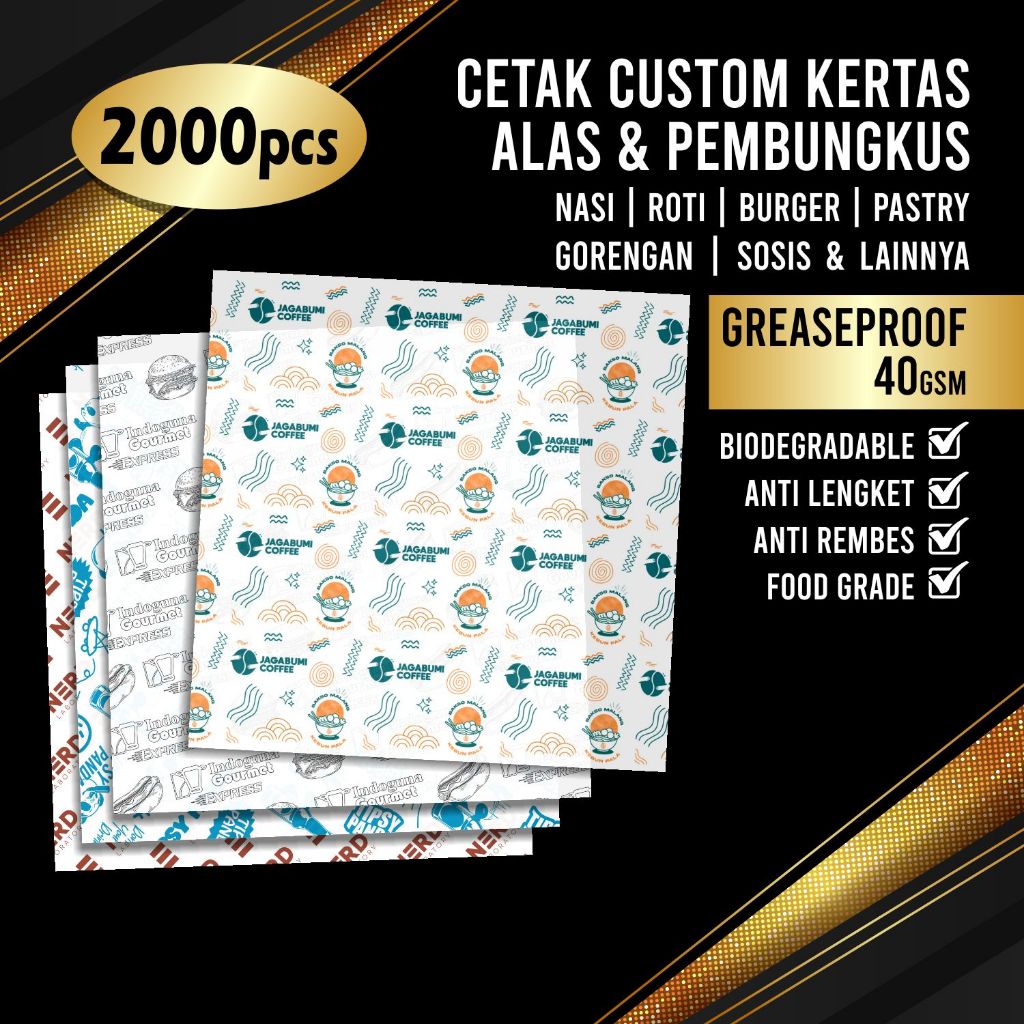 (2000pcs) CUSTOM ALAS KERTAS PEMBUNGKUS NASI MAKANAN ROTI BURGER PASTRY KEBAB SOSIS FOOD PAPER WRAP