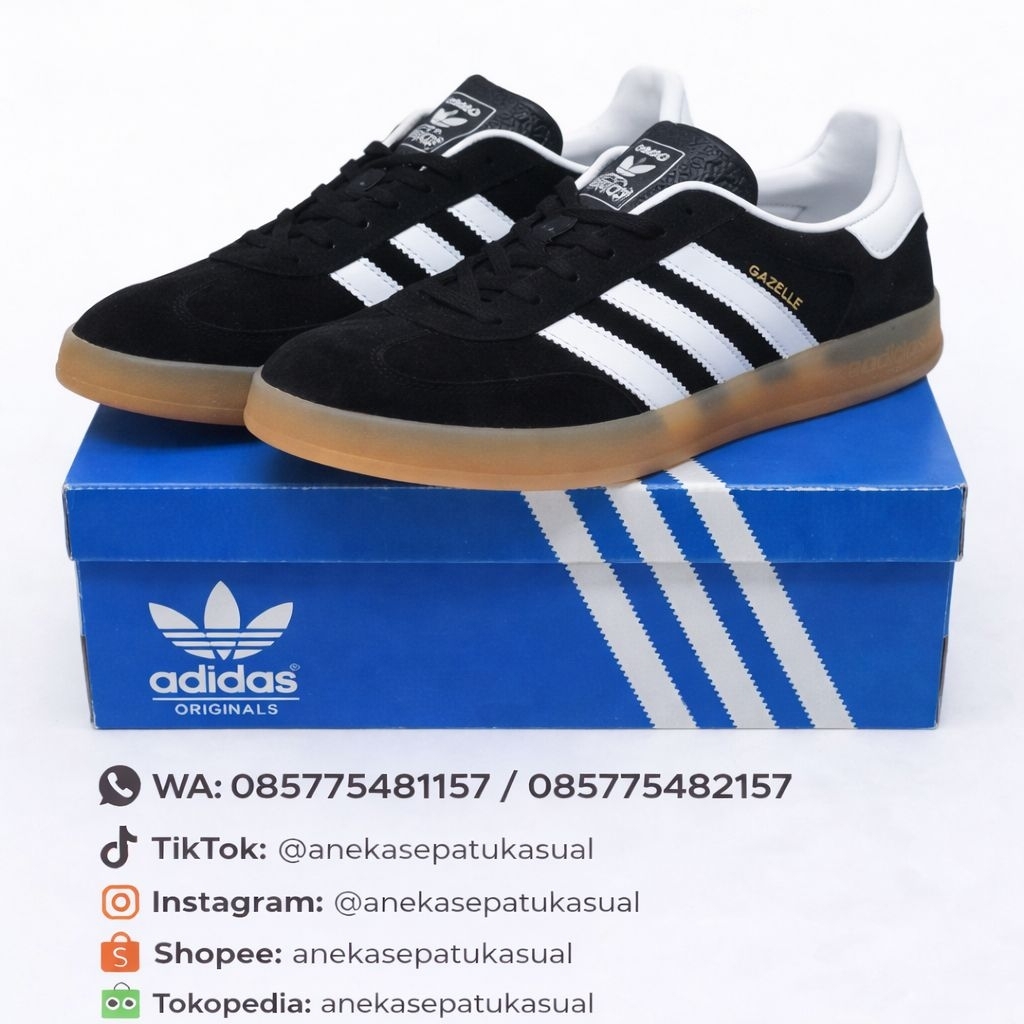 Sepatu casual Adidas Gazelle hitam list putih