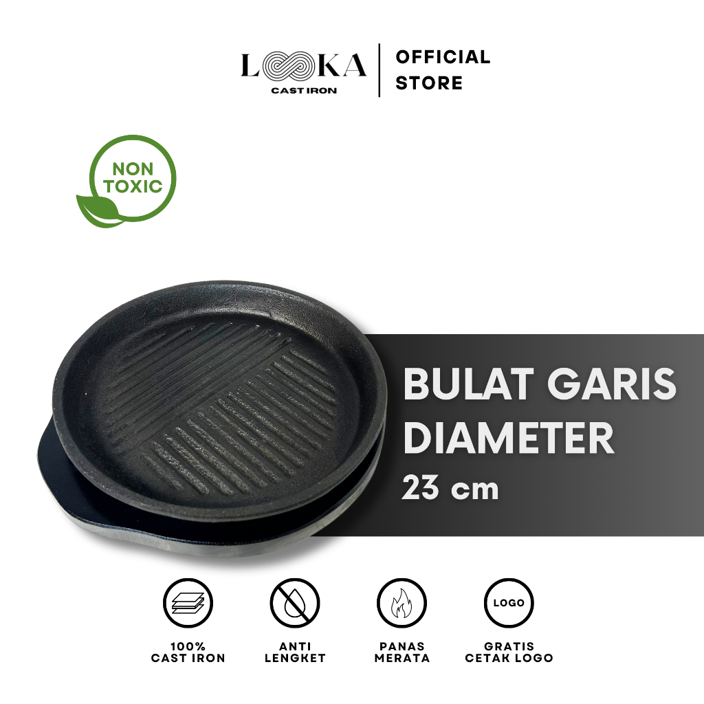 Looka Cast Iron Hot Plate Bulat Garis Pepper Lunch