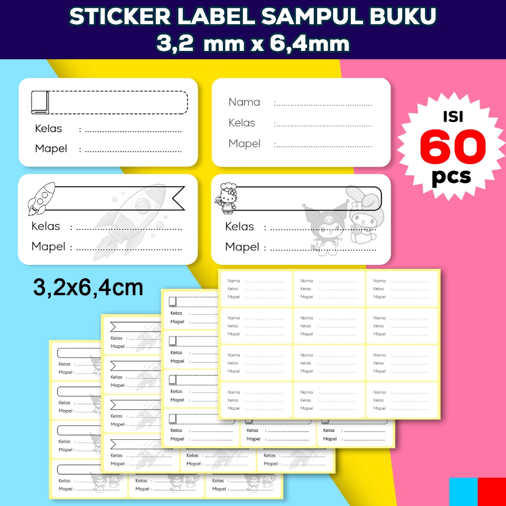 Stiker Label Buku Polos, Label Nama Sampul Mata Pelajaran, Stiker Mapel