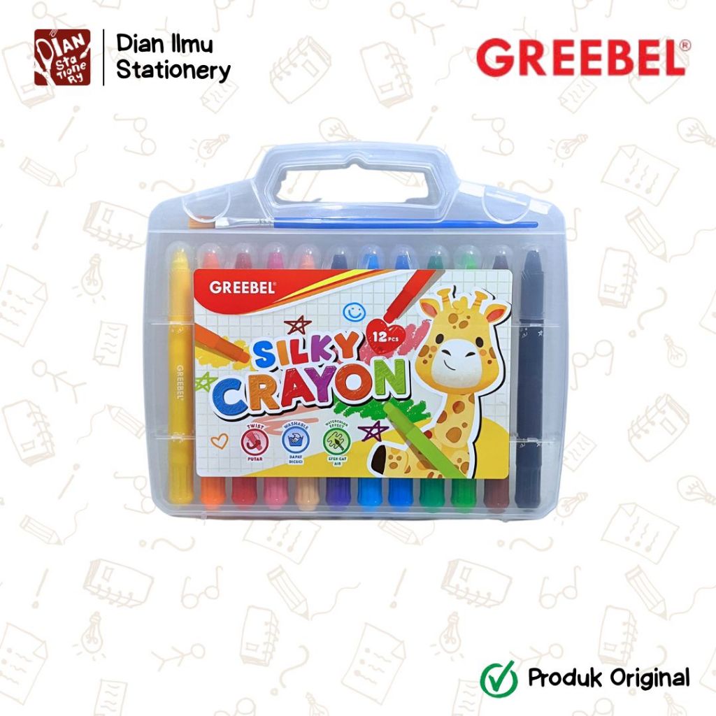 Silky Crayon Greebel 2412 12 Warna | Twist Crayon Greebel | Dian Ilmu Stationery