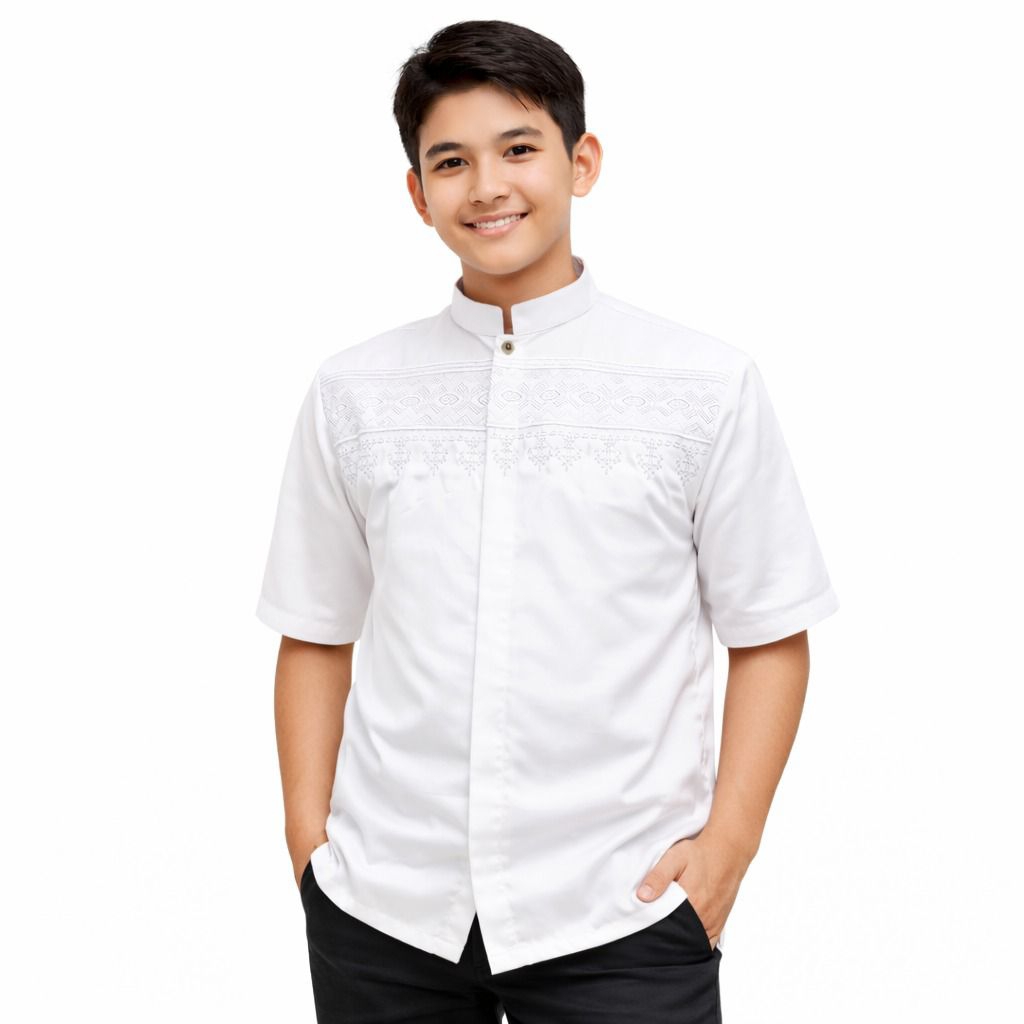 Baju Koko Anak SD SMP Remaja Tanggung Putih Lengan Pendek
