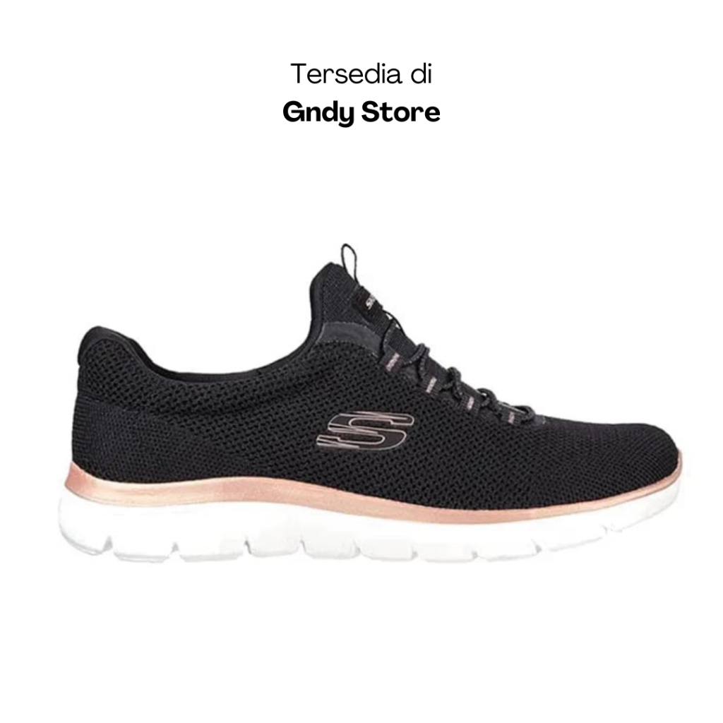 Sepatu Slip On Wanita Skechers Summits Cool 149206/BKRG Black Rose Gold Women
