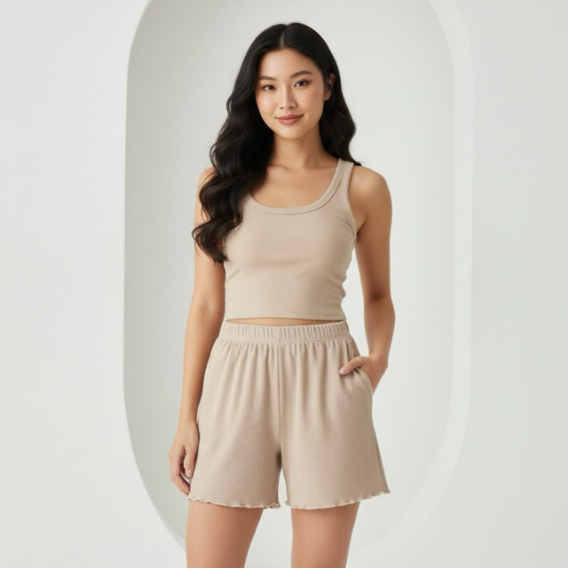 Hotpants Rib Premium Wanita Lettuce Edge Korea Style