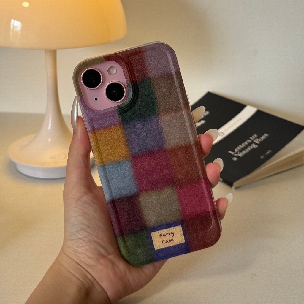 Korean Style Colorful Checkered Plaid Case Iphone 13 14 15 Pro Aesthetic Dove Matte Case Trendy Soft