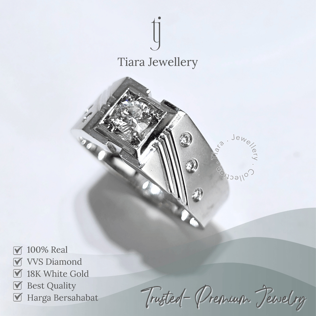 Tiara Jewellery - Men's Diamond Ring 18K White Gold Best Quality Design [MF72] / Cincin Cowok Kualit