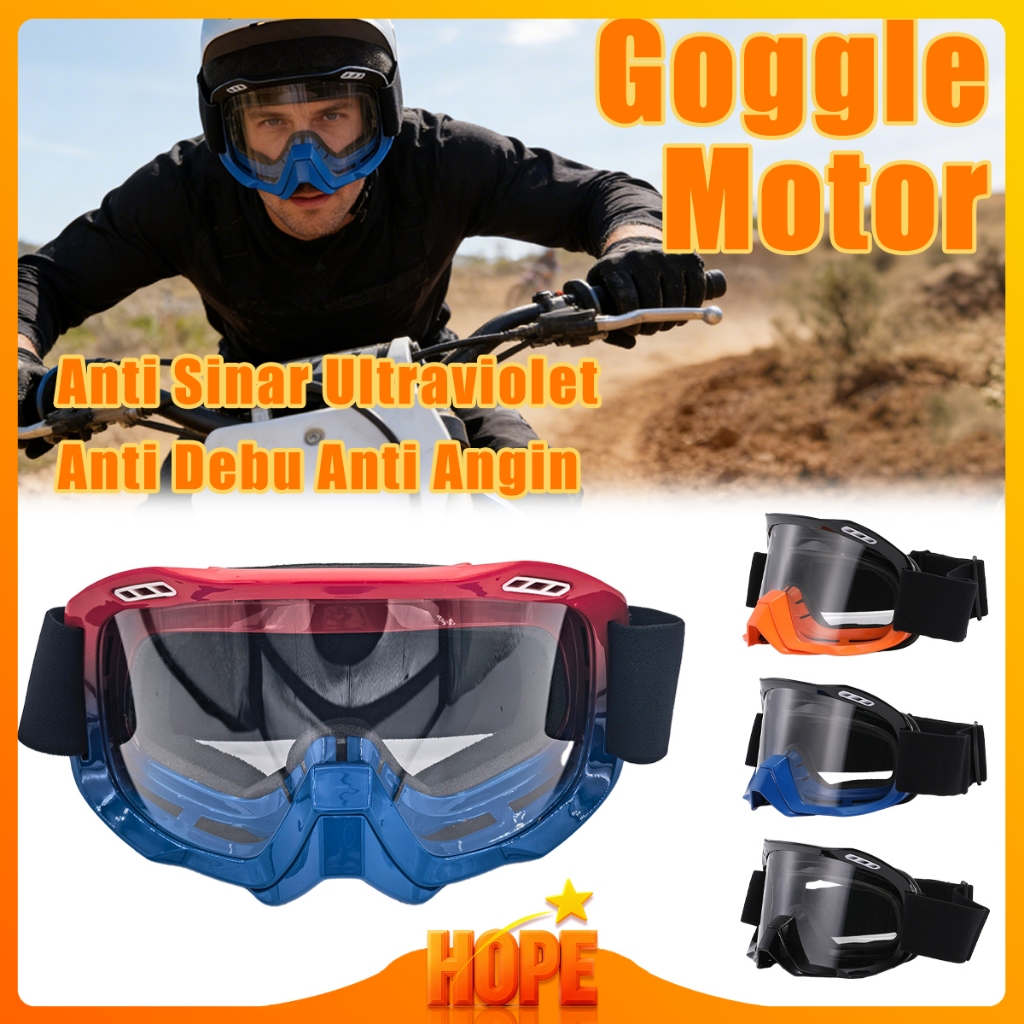 Goggle Motor Cross Trail Kacamata Helm Motocross Anti UV400 Anti Debu Busa Tebal Elastis Cocok Untuk