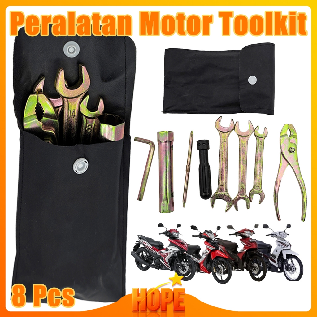 8Pcs Set Peralatan Motor Toolkit Motor Kunci Motor Lengkap untuk Bebek dan Matic Kunci Busi Kunci Pa