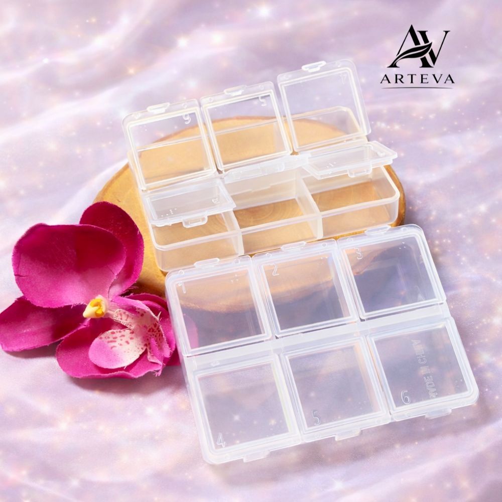 Kotak Organizer Box Rhinestone Plastik Transparan 6 Sekat Serbaguna