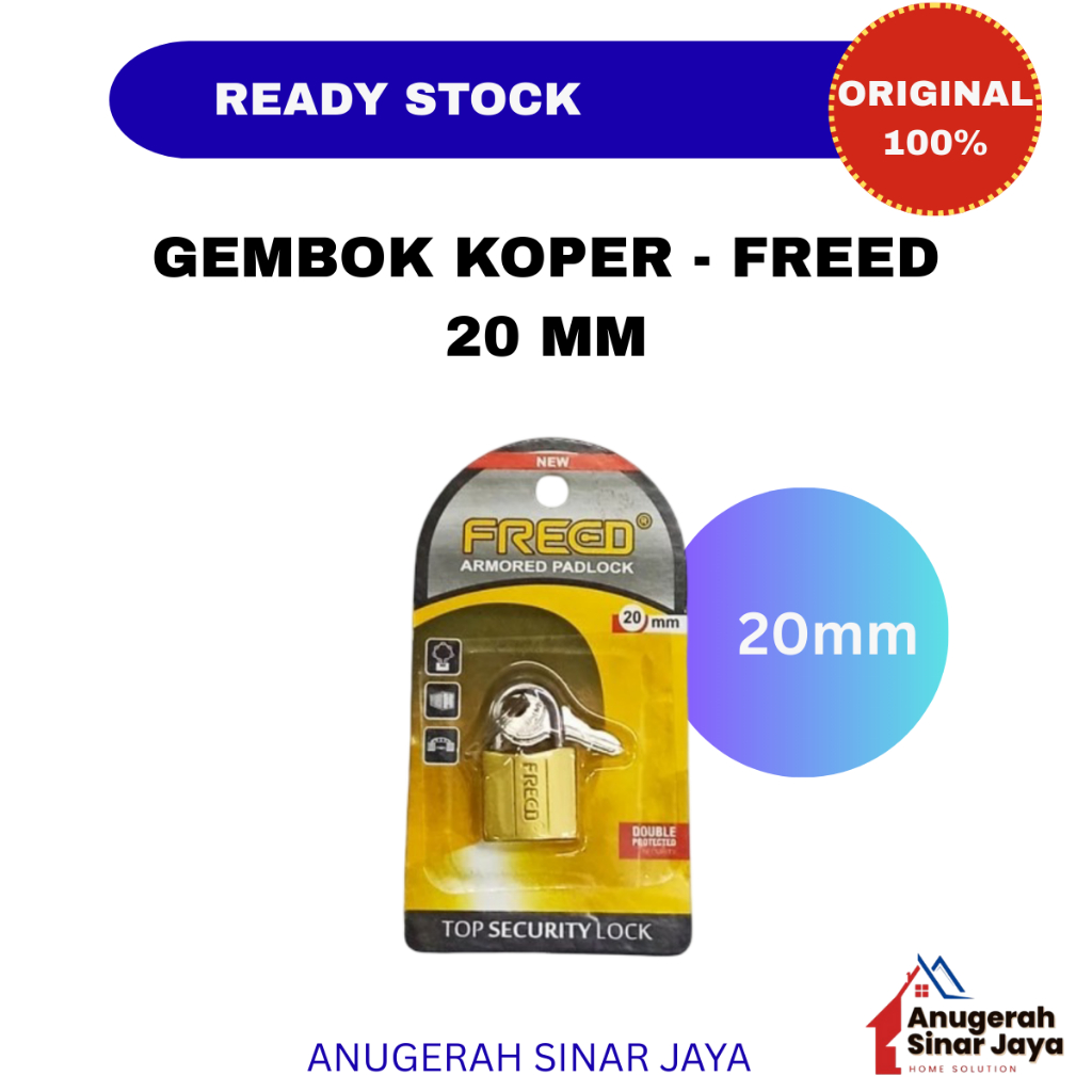 Gembok Mini Kuning FREED 20mm / Gembok Besi KUAT PREMIUM 20 MM FREED / Gembok Kunci MINI MURAH / Gem