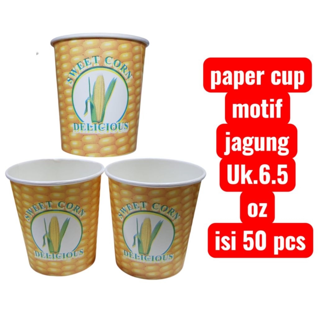 PAPER CUP MOTIF JAGUNG  UK.6.5 OZ ISI 50 PCS ,CUP JASUKE