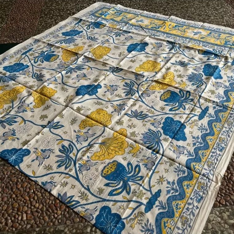 () KAIN BATIK SOLO BUNGA TERATAI AKAR KUNING BIRU