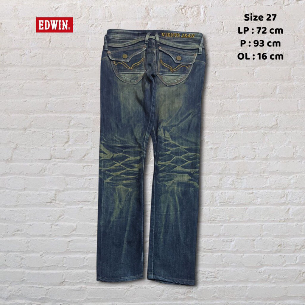Size 27 Celana Panjang Longpants Jeans Edwin Blue Washed Yellow Fading Skinny Original Second Prelov