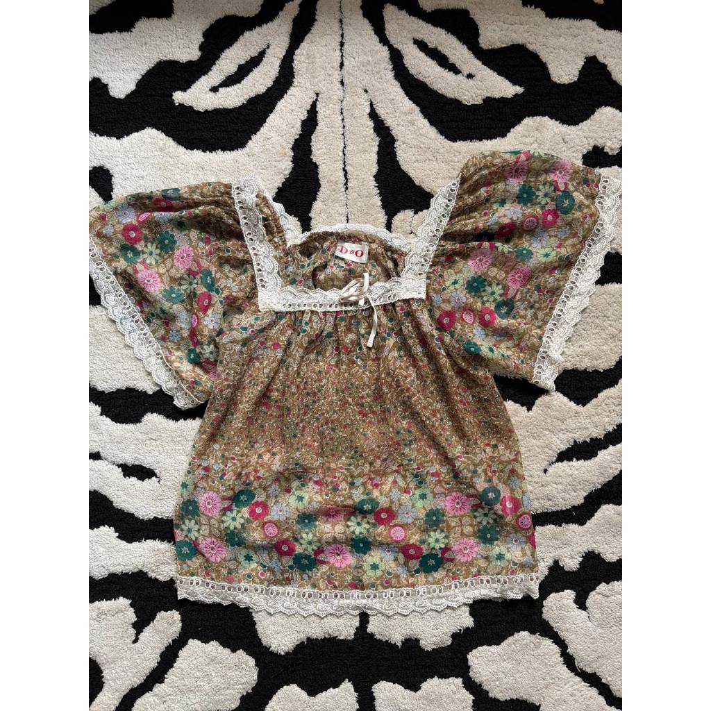 Baju Wanita Blouse Coklat Bunga Bunga - Second Preloved Vintage