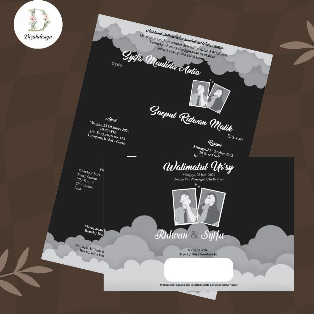 Undangan pernikahan elegan-abu hitam