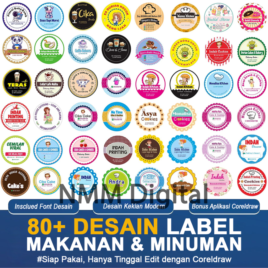 80+ Template Desain Label Makanan & Minuman kekinian Modern Siap Edit format cdr atau corel draw