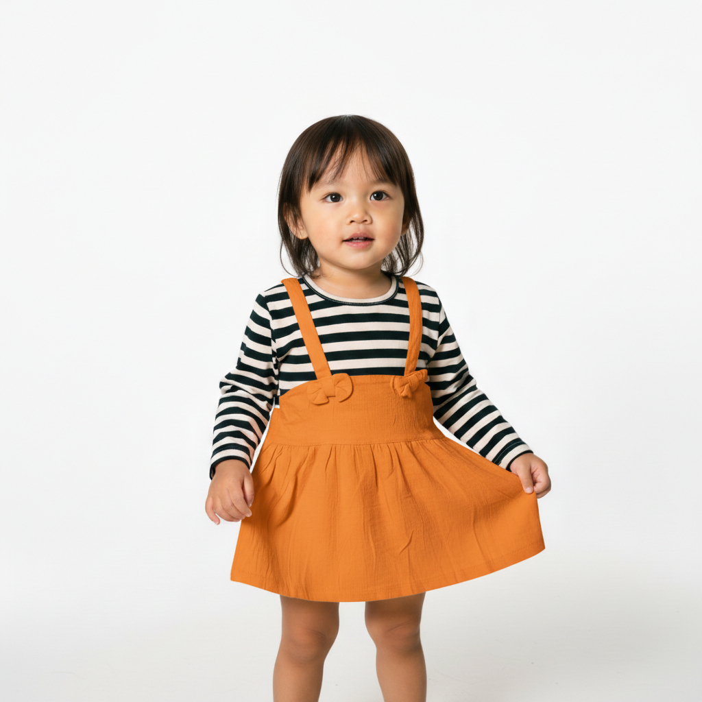 Dress Overall Salur Pita Anak Perempuan Usia 0-2 Tahun