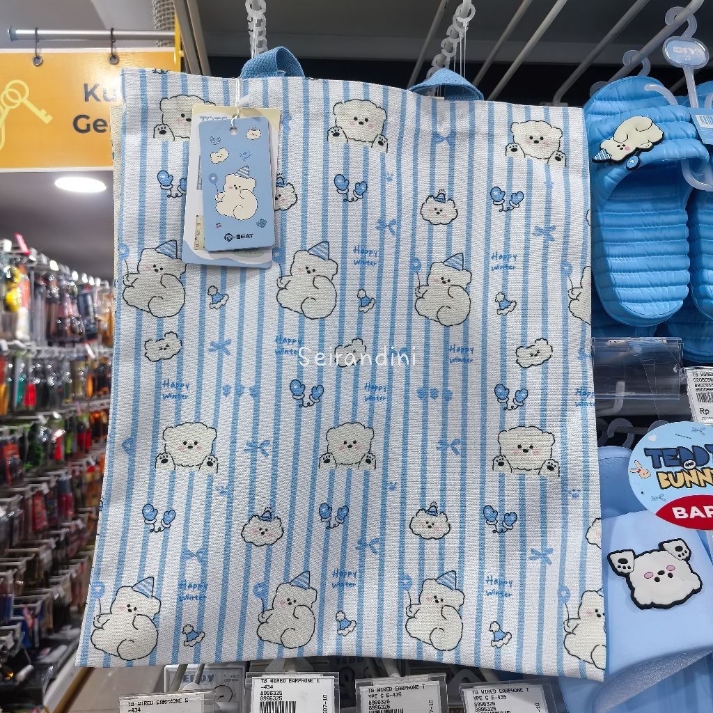 Tote Bag Teddy And Bunny Tas Jinjing Tenteng Totebag Bahan Kanvas Cute Lucu Kado Hadiah Unik Mr.DIY
