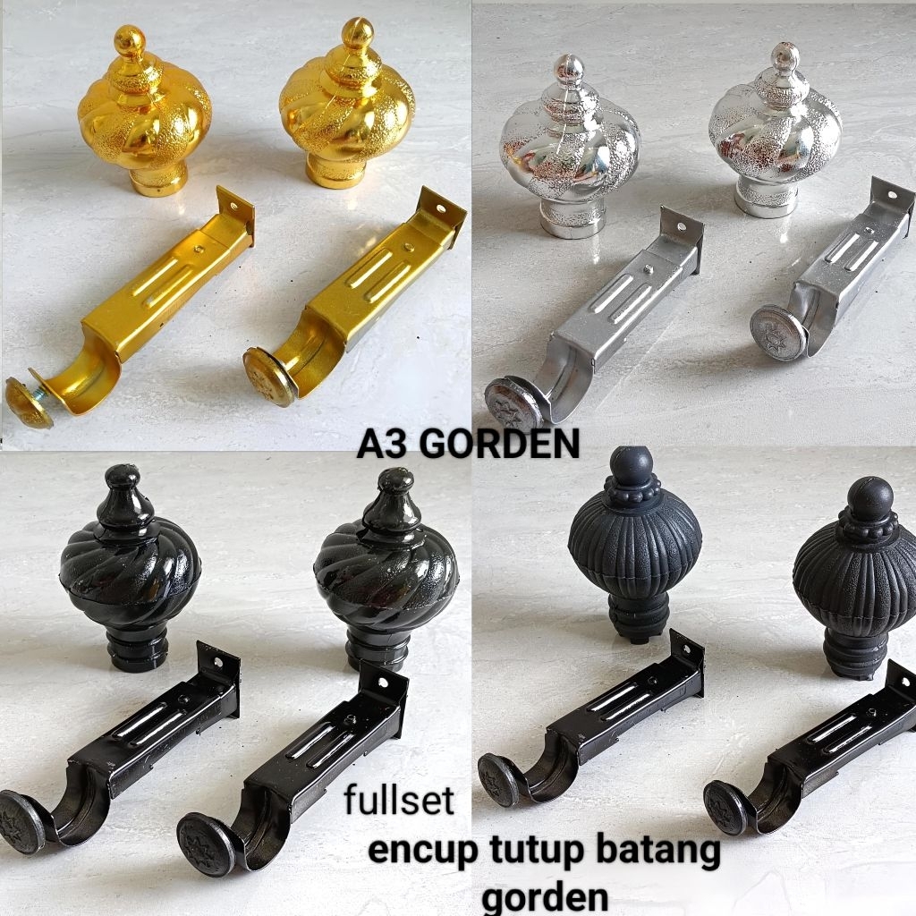 1set kaki penyangga gorden-braket/encup gorden-tutup tiang gorden