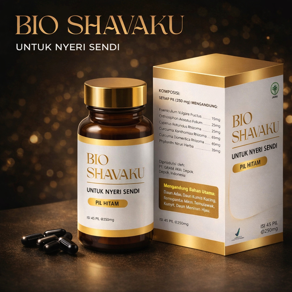 Pil Hitam BIO SHAVAKU Suplemen Herbal Untuk Herbal Rematik, Nyeri Sendi, Asam Urat, Pegal Linu [1 bo