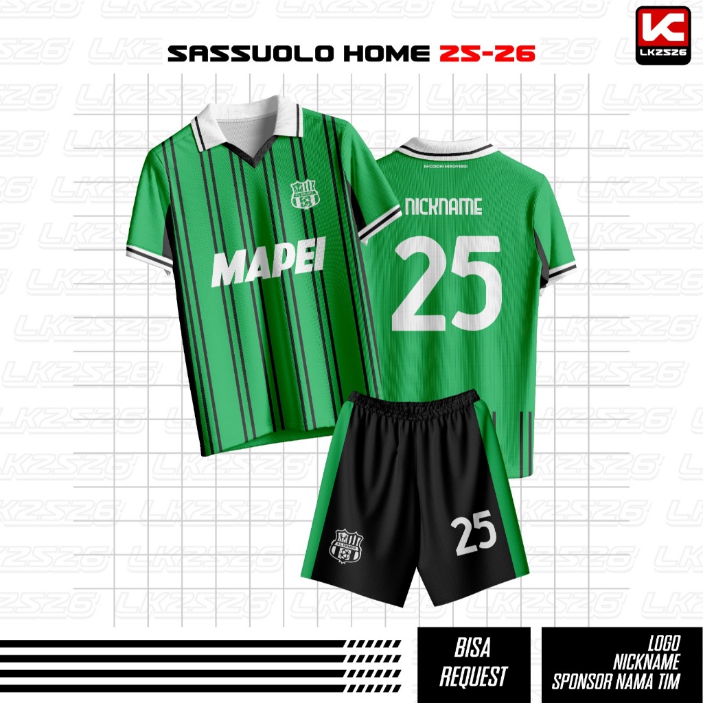 Jersey Bola/Futsal NEROVERDI ITALIA Style Home Hijau 25/26 - Full Print Sport FREE Custom Nama Dan N