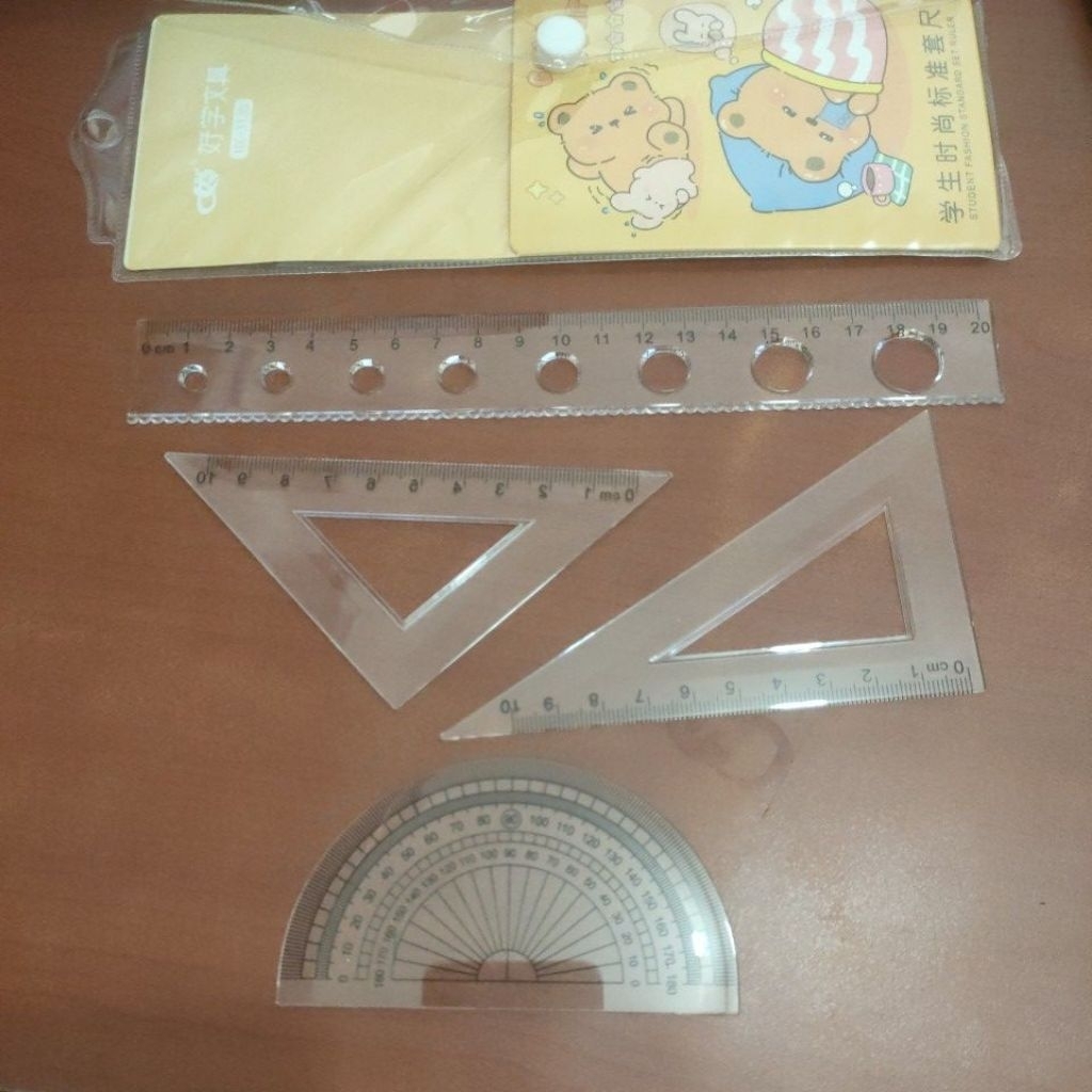 set mistar lucu,fancy 2 mistar segitiga,1 busur,1 mistar panjang 20 cm