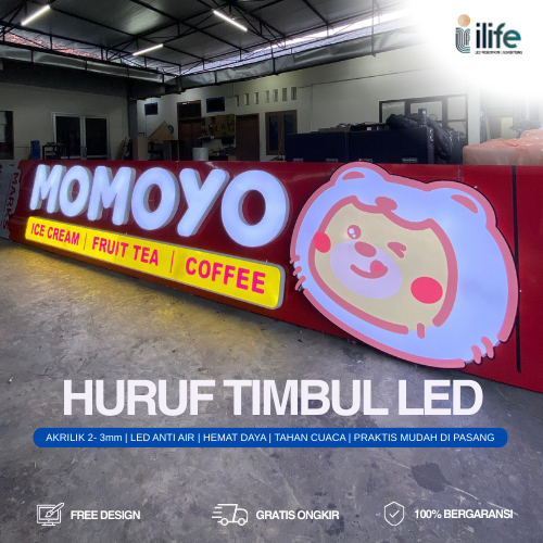 HURUF TIMBUL AKRILIK LED CUSTOM 3D MENYALA