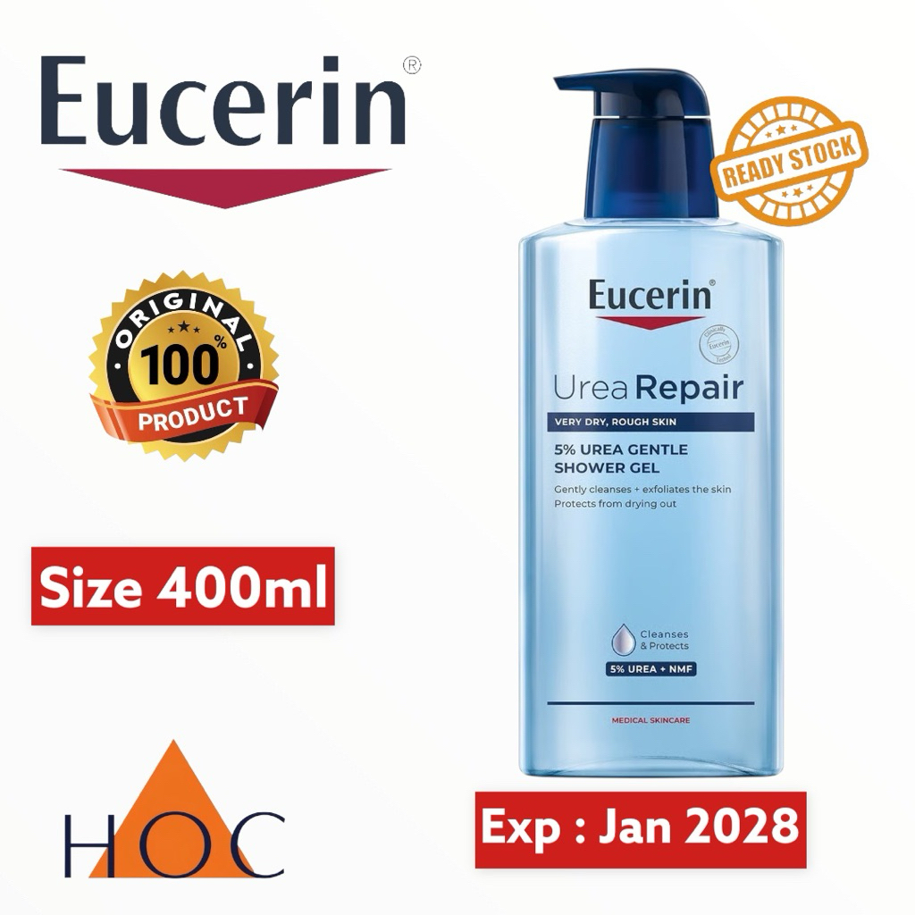 EUCERIN UreaRepair 5% Urea Gentle Shower Gel 400ml Sabun Mandi Dengan Urea Untuk Kulit Kering Sensit